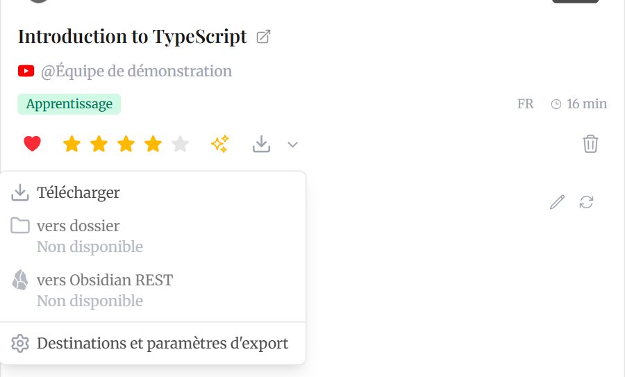 Le menu d’export d’un contenu dans Kontenu