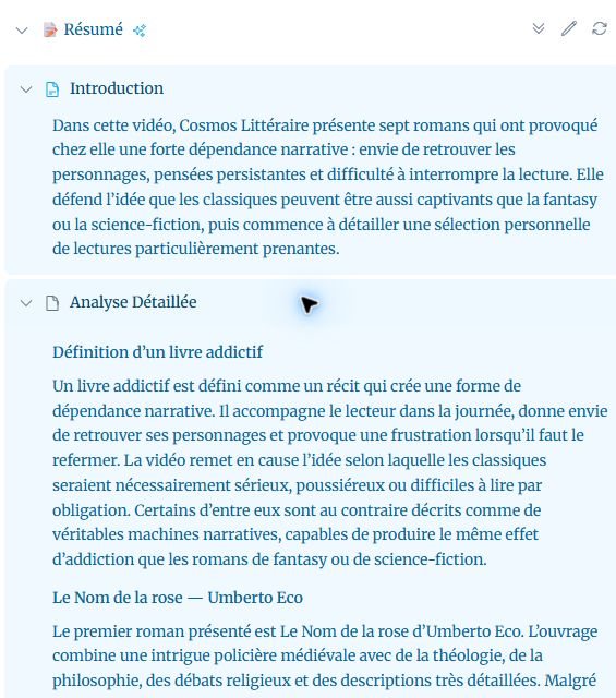 An actual summary with an introduction, headings and separate paragraphs; French example
